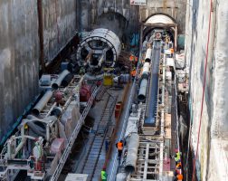 54842459 - thessaloniki, greece - march 28, 2016: tunnel boring machines at construction site of metro in thessaloniki going back to work after four years